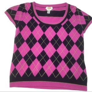 Talbots 100% Cashmere Argyle & Striped Preppy Trend Short Sleeve Sweater Large